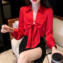 비비에모 가슴 왕리본 카라 오피스 블라우스 00941