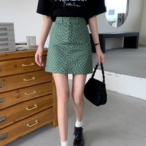 메이첼 자카르 H라인 컬러 데님 미니 스커트 00584