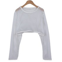 여성용 비슈피 매쉬 크롭 긴팔티셔츠 T9405K24