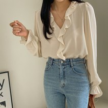 화이트폭스 러블리 프릴 카라 블라우스