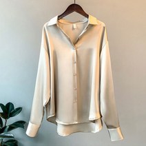 풍깍쟁이 여성용 드레이프 레트로 실크 데일리 셔츠