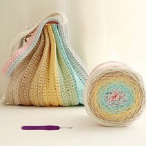 뜨개사계절 초보자용 플리츠백 뜨개질 DIY 패키지, 멜론(뜨개실), 보라색(코바늘), 1세트