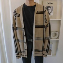 민성컴퍼니 남성용 격자 체크 니트 가디건