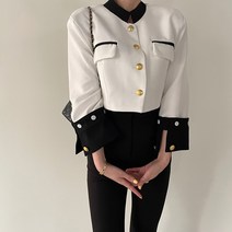 비비에모 여성용 스탠드 카라 더블 포켓 골드버튼 숏 자켓 01754