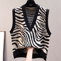페이퍼먼츠 브이넥 루즈핏 지브라 패턴 니트 베스트 02737