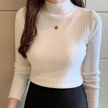 페이퍼먼츠 여성용 하프 터틀넥 슬림핏 데일리 골지 니트 티셔츠 02745