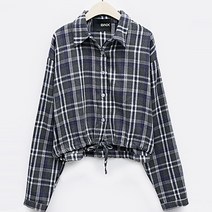 비엔엑스 여성용 타탄 체크 카라넥 스트링 숏 긴팔 셔츠 BU3BL015L0