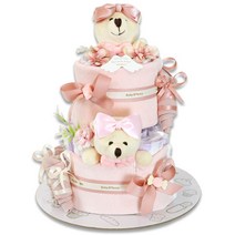 베이비베이커리 트윈곰돌이 기저귀케익 2단 쌍둥이 돌 여여, 핑크