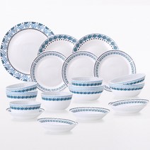 파이렉스밀크글라스 6인 그릇 세트, 아자르, 밥공기 6p + 국그릇 6p + 앞접시 6p + 소접시 3p + 중접시 2p + 대접시 + 수저받침 6p