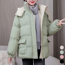 메이첼 여성용 배색 투톤 컬러 베이직 데일리 패딩 점퍼 01795