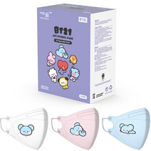 어린숨엣지 라인프렌즈 BT21 아트심볼 새부리형 컬러마스크 중형 KOYA 미니니 3종 x 10p 세트, 화이트, 라이트핑크, 스카이, 1세트