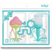 유아용 앙쥬 3D 딸기 치발기 + 예쁜곰 과즙망 세트, 치발기 + 과즙망 + 리필 2p + 클립(랜덤발송) 2p + 케이스 2p, 혼합색상