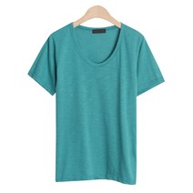 플랜데이 여성용 필수 데일리 유넥 슬라브 반팔 티셔츠