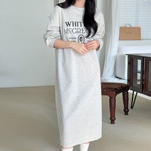 플랜데이 여성용 데일리 장미 자수 레터링 맨투맨 롱 원피스