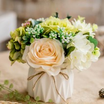 더들캣 북유럽 도자기컵 조화 화분, 그린로즈, 1개