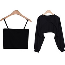 시크블랙 여성용 벳트렌 베이직 무지 크롭 티셔츠 + 나시 세트 cpset2586k32