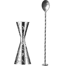 칼딘 더블 사이드 칵테일 스컬 지거 30 45ml + 바스푼 세트, 실버, 1세트