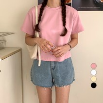 베러스윗 여성용 무지 크롭 반팔티