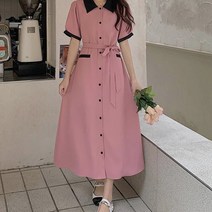 페이퍼먼츠 블랙포인트 모먼츠 빅사이즈 허리스트랩 버튼 롱 원피스 04425