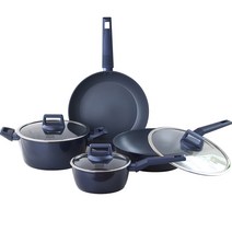 키친플라워 IH 인덕션 쿠킨 그린우드 후라이팬 + 냄비 5종 세트, 블루, 편수 18cm + 양수 24cm + 후라이팬 28cm + 궁중팬 28cm + 유리뚜껑 28cm