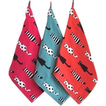 북유럽풍 순면거즈 주방 핸드 타월 얼룩고양이 3종 세트, 핑크, 그린, 오렌지, 1세트