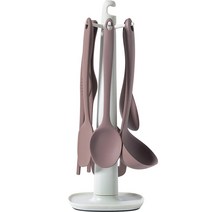키친팩토리 파스텔 실리콘 플래티넘 조리도구 7종 세트, 조리도구 6종 + 걸이대, 밀크코코아(조리도구), 아이보리(걸이대), 1세트