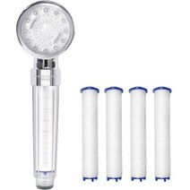 해피달링 3색 LED 필터 수압상승 샤워기 헤드 수온감지 수력발전 + 리필필터 4p 세트, 1세트, 혼합색상
