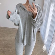 구디프 버튼 롱 후드 티셔츠