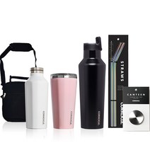 콕시클 메가팩 캔틴 보은병 270ml 화이트 + 텀블러 470ml 로즈쿼츠 + 591ml 블랙 + 스텐 스트로우 2p + 호환 뚜껑 + 쿨러백 세트, 혼합색상