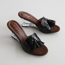 단골언니 여성용 테슬 장식 도네프 투명 웨지굽 슬리퍼 7cm