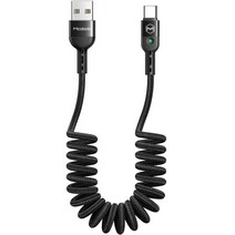 [차량충전케이블] 코시 QC3.0 USB 2포트 차량용 자동감김 급속 충전기 타입C, CGR3247AT, 블랙