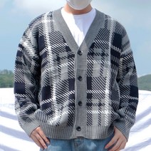 남성용 체크 오버핏 니트 가디건