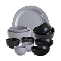 디샤 2인 홈 식기세트 11p, 그레이 + 블랙, 공기 2p + 대접 2p + 레머킨 4p + 찬기 2p + 접시