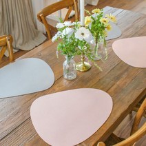 [조약돌건강매트] 까사재클린 양면 방수 가죽 식탁 테이블 매트 조약돌 2종 x 2p, 핑크 + 다크그레이, 네이비 + 라이트그레이, 가로세로(450x370mm)