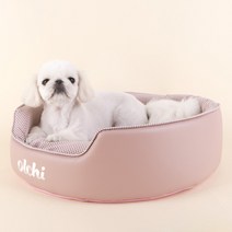 올치 강아지 앤티크 원형 방석 커버분리 방수, 핑크