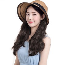 일체형 빅 리본 모자 가발, 블랙브라운, 1개