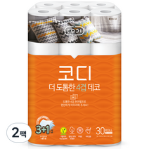 코디 4겹 더 도톰한 데코 화장지 30m, 30롤, 2팩
