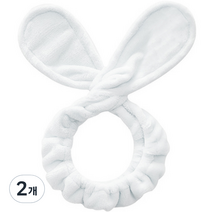 극세사 토끼귀 리본 와이어 세안밴드, 화이트, 2개