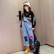 오렌지다몸 여아용 roid 맨투맨 멜빵바지 세트