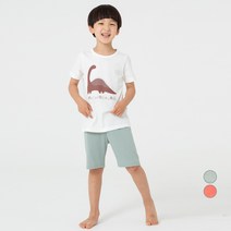 롤리트리 아동용 순면 반팔 공룡 상하의 내복 세트 PO