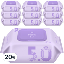 베베앙 K 5.0 저자극 엠보싱 아기물티슈 캡형, 100매, 20팩