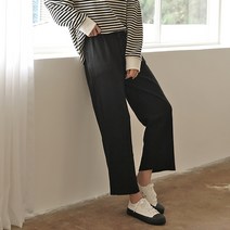 빼빼 여성용 오스카 허리밴딩 스트랩 와플 와이드 바지