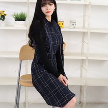 페이퍼먼츠 가을 겨울 리본넥 체크 레이어드 원피스 6738