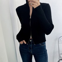 뜨개진 여성용 쫀쫀 투지퍼 골지 반목 유어스 집업