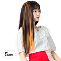 가발위드 와이드 컬러 포인트 피스 스트레이트 4p + 트윙클 붙임머리 세트, 오렌지(컬러피스), 랜덤발송(붙임머리), 5세트