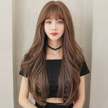 하이유니 그레이스웨이브 롱헤어 전체가발 68cm + 가발망 + 거치대 세트, 쿨브라운, 1세트