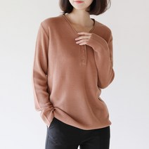 빼빼 여성용 버튼 브이넥 골지 무지 니트티