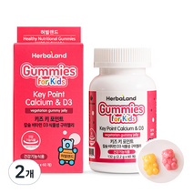 허벌랜드 키즈용 키 포인트 칼슘 비타민D3 식물성 구미젤리 60p, 60정, 2개
