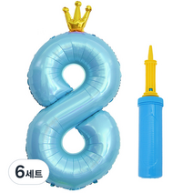 제이벌룬 은박 왕관 숫자 풍선 대 + 손펌프 세트, 8 블루(풍선), 블루(손펌프), 6세트