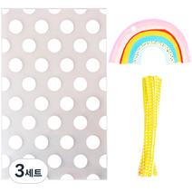 인디케이 OPP비닐봉투 중 도트 50p + 수채화무지개텍 50p + 옐로우 체크 타이 50p, 혼합색상, 3세트